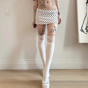 Ribbed lace top thigh high